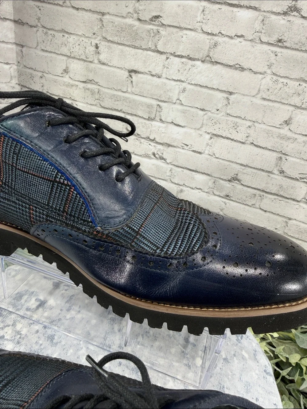 STACY ADAMS “Baxley” Ink Blue Leather & Suede Casual Wingtip Oxfords Mens 12M